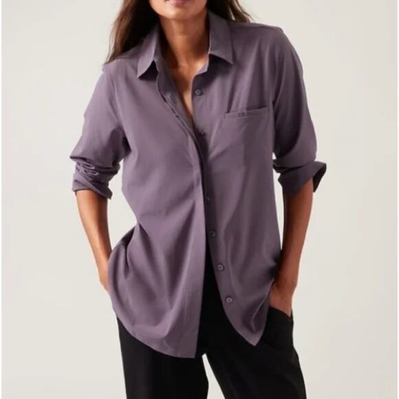 ATHLETA Urbanite Button Down Top Dusk Violet Purple Sz 2X {3X48} - Picture 1 of 6